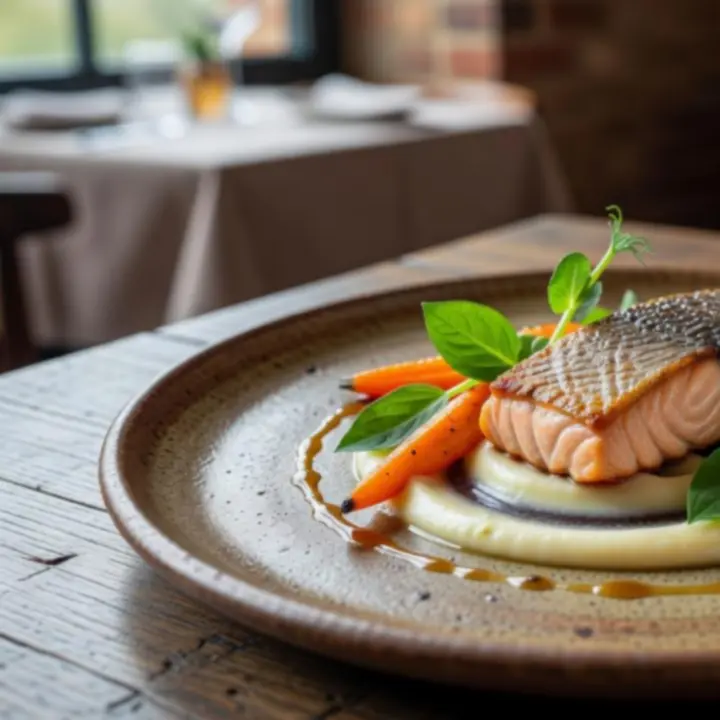 Beautifully plated seasonal British dish featuring local Norfolk ingredients
