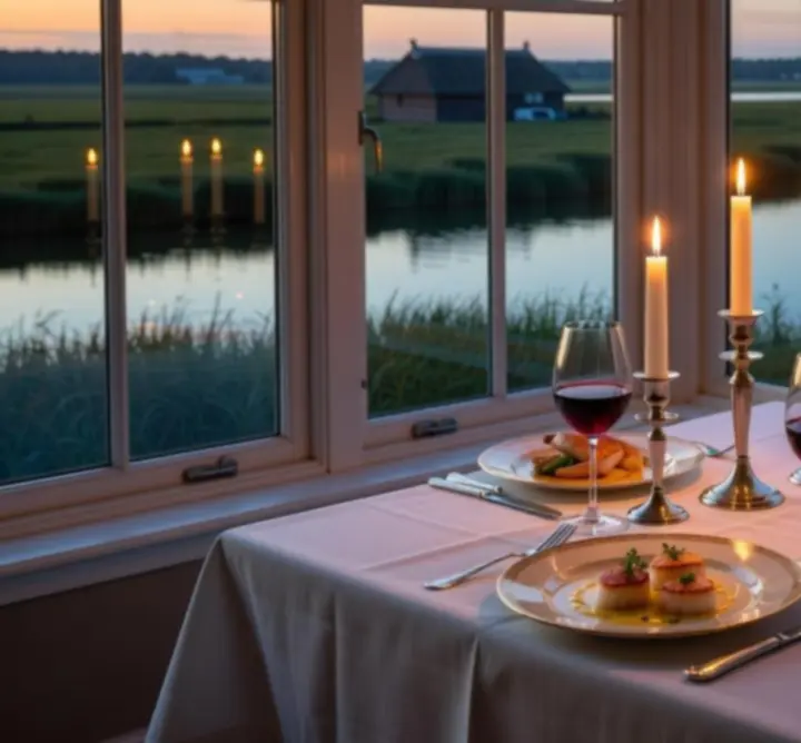 Elegant private dining table set beside the riverside terrace at Coldham Hall.