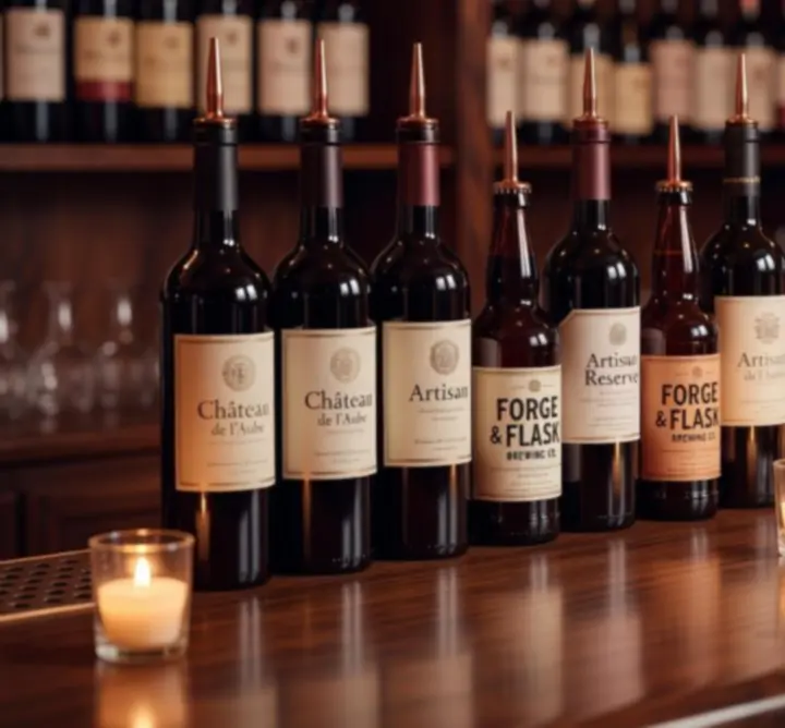 Curated wine bottles and glasses arranged by candlelight